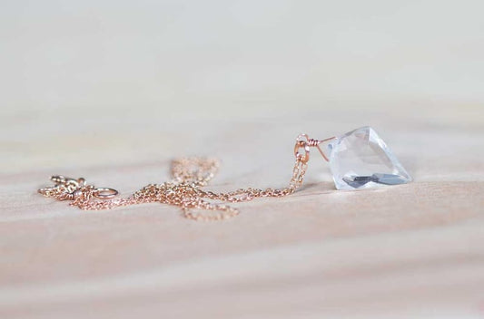 Clear Quartz Necklace on 14k Rose Gold Filled or Sterling Silver Chain, Delicate Crystal Pendant, Oxidized Sterling Silver Jewelry