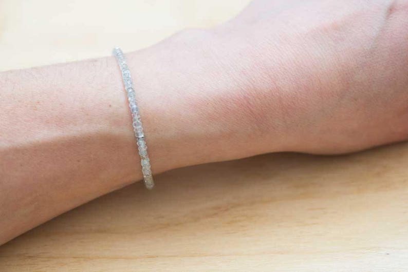 Aquamarine Bracelet, Delicate Beaded March Birthstone Jewelry, Sterling Silver or Rose Gold Filled, Elastic Stretch Bracelet