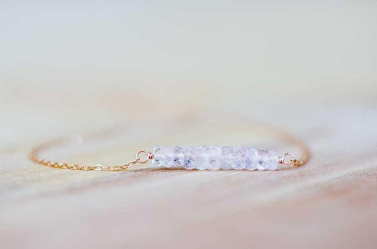 Morganite Bar Necklace on Rose Gold Filled, Oxidized Sterling or Sterling Silver Chain, Delicate Pink Gemstone Jewelry