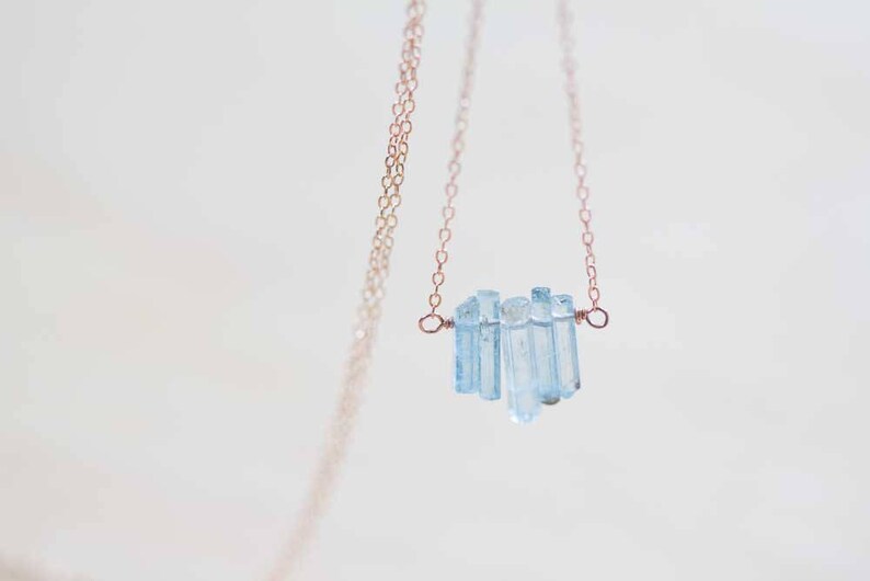 Aquamarine Crystal Necklace on Sterling Silver, Oxidized Silver or Rose Gold Filled Chain, Premium Raw Rough March Birthstone Jewelry