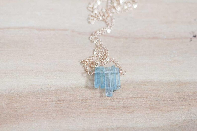 Aquamarine Crystal Necklace on Sterling Silver, Oxidized Silver or Rose Gold Filled Chain, Premium Raw Rough March Birthstone Jewelry