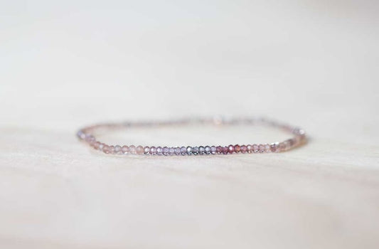 Spinel & Brown Moonstone Stretch Bracelet, Delicate Grey Brown Chocolate Gemstone Elastic Jewelry, Multi Colored Gemstone