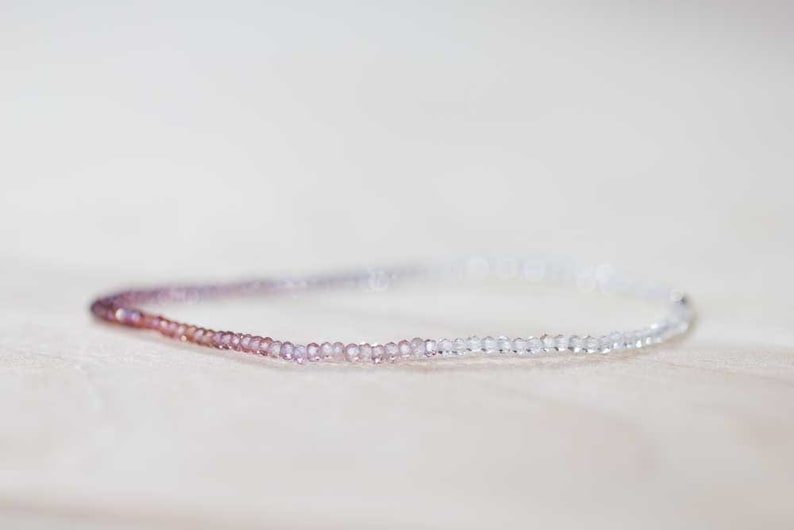 Ultra Delicate Spinel Stretch Bracelet with Clear Quartz, Multi Colored Gemstone Ombre Elastic Jewelry