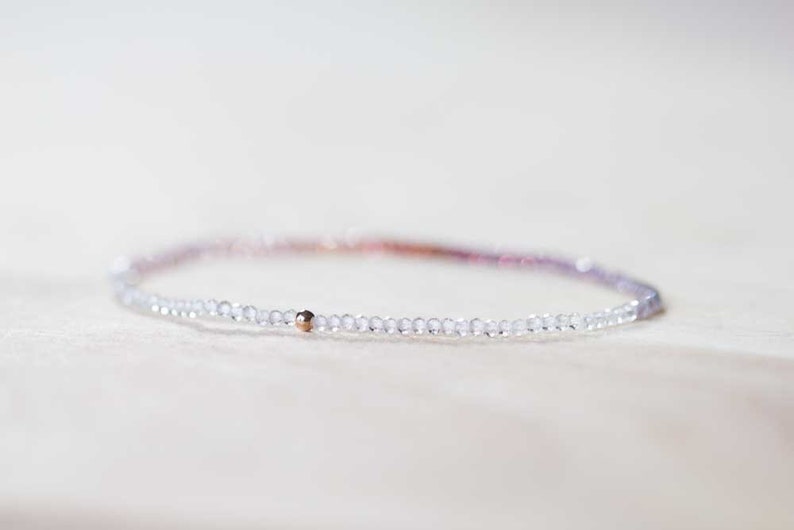 Ultra Delicate Spinel Stretch Bracelet with Clear Quartz, Multi Colored Gemstone Ombre Elastic Jewelry