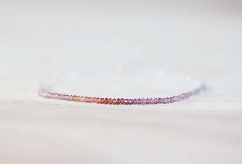 Ultra Delicate Spinel Stretch Bracelet with Clear Quartz, Multi Colored Gemstone Ombre Elastic Jewelry