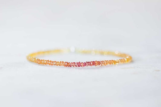 Yellow, Orange and Red Sapphire Stretch Bracelet, September Birthstone Beaded Elastic Jewelry, Dainty Padparadscha Sapphires