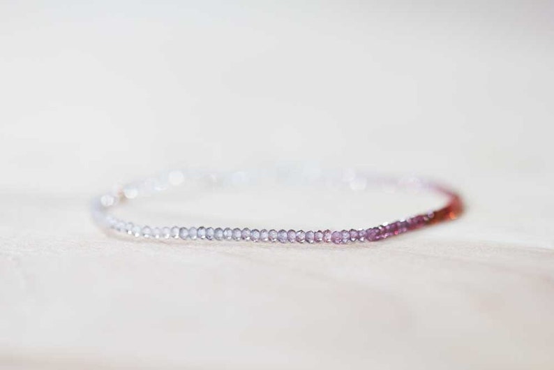 Ultra Delicate Spinel Stretch Bracelet with Clear Quartz, Multi Colored Gemstone Ombre Elastic Jewelry
