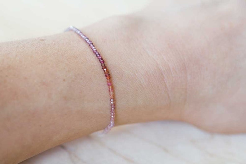 Ultra Delicate Spinel Stretch Bracelet with Clear Quartz, Multi Colored Gemstone Ombre Elastic Jewelry