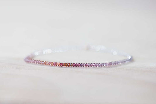 Ultra Delicate Spinel Stretch Bracelet with Clear Quartz, Multi Colored Gemstone Ombre Elastic Jewelry