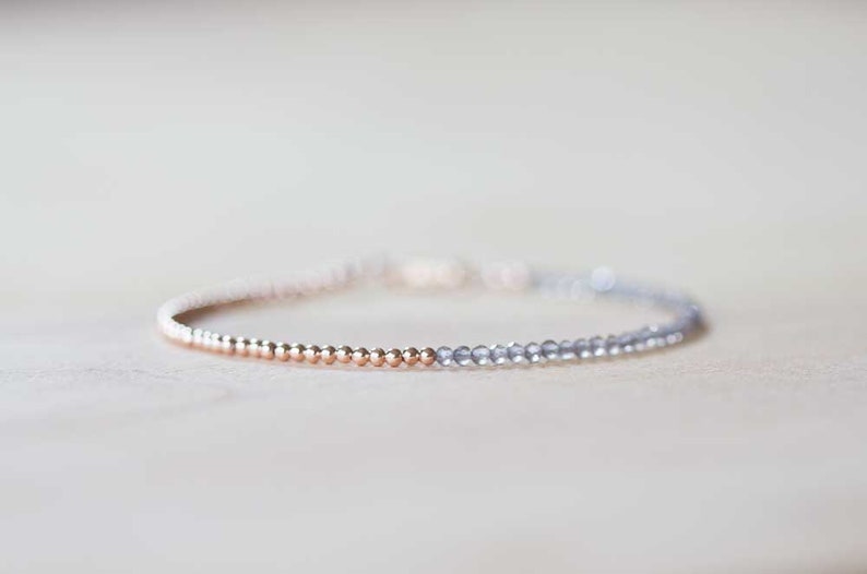 Grey Moonstone Bracelet with Sterling Silver or Rose Gold Filled, Delicate Gemstone Skinny Stacking Jewelry