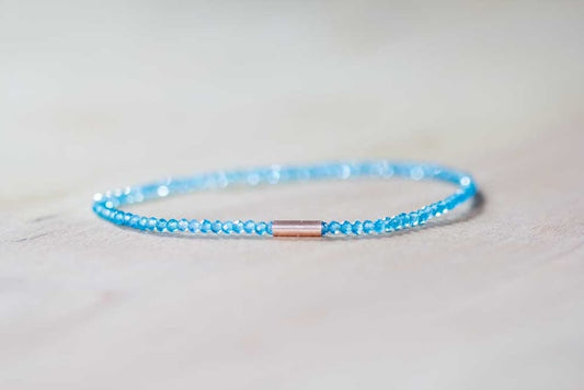 Peacock Apatite Stretch Bracelet, Delicate Beaded Blue Gemstone Skinny Bracelet