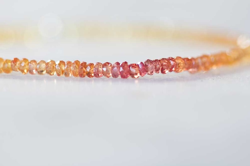 Yellow, Orange and Red Sapphire Stretch Bracelet, September Birthstone Beaded Elastic Jewelry, Dainty Padparadscha Sapphires