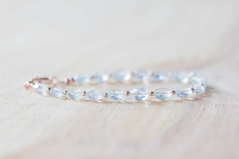 Aquamarine Bracelet with Rose Gold Filled or Sterling Silver, March Birthstone Jewelry, Rose Gold Fill or Sterling Silver