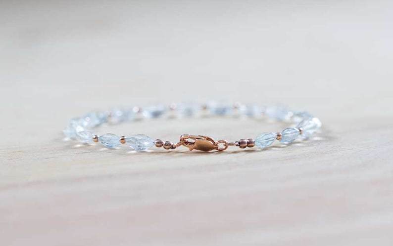 Aquamarine Bracelet with Rose Gold Filled or Sterling Silver, March Birthstone Jewelry, Rose Gold Fill or Sterling Silver
