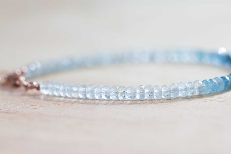 Moss Aquamarine Bracelet, Shaded Beaded Aquamarine Jewelry, Dainty March Birthstone Stackable Bracelet