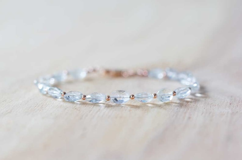 Aquamarine Bracelet with Rose Gold Filled or Sterling Silver, March Birthstone Jewelry, Rose Gold Fill or Sterling Silver