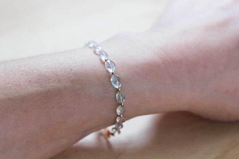 Aquamarine Bracelet with Rose Gold Filled or Sterling Silver, March Birthstone Jewelry, Rose Gold Fill or Sterling Silver