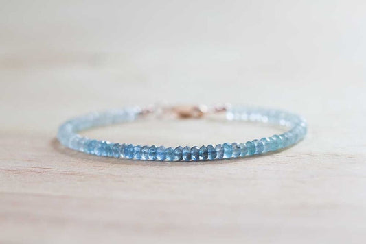 Moss Aquamarine Bracelet, Shaded Beaded Aquamarine Jewelry, Dainty March Birthstone Stackable Bracelet