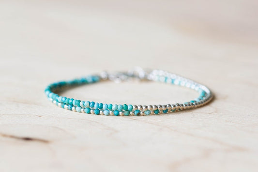 Dainty Turquoise Bracelet, Sterling Silver or Rose Gold Filled, Delicate Arizona Mined Stacking Jewelry, Single or Set