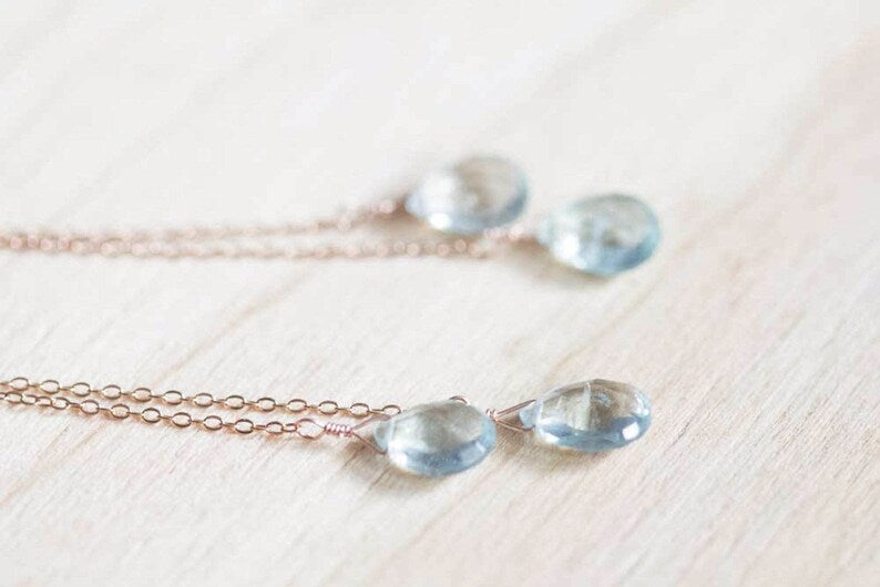 Aquamarine Earrings on Rose Gold Filled or Sterling Silver Earwire, Long Blue Genuine Gemstone Dangle Earrings, March Birthstone Jewelry