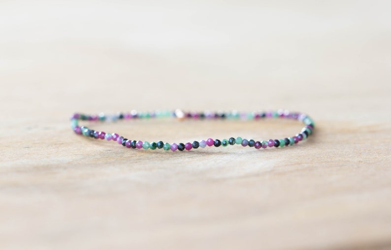 Ruby Zoisite Stretch Bracelet, Delicate Beaded Natural Gemstone Jewelry, Genuine Tiny Faceted Gemstones