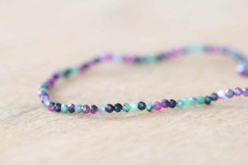 Ruby Zoisite Stretch Bracelet, Delicate Beaded Natural Gemstone Jewelry, Genuine Tiny Faceted Gemstones