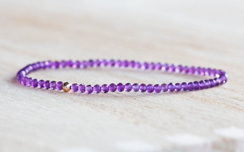Amethyst Stretch Bracelet, Beaded Dainty Purple Elastic Jewelry, February Birthstone