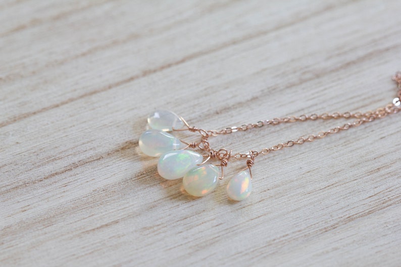 Opal Cluster Pendant on Gold Filled or Sterling Silver Chain, Delicate Ethiopian Welo Opal Necklace, October Birthstone Jewelry, Rose Gold