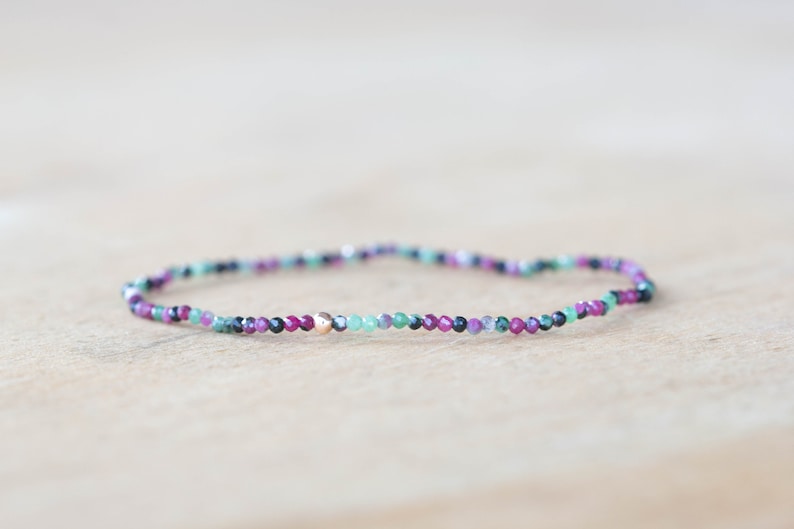 Ruby Zoisite Stretch Bracelet, Delicate Beaded Natural Gemstone Jewelry, Genuine Tiny Faceted Gemstones
