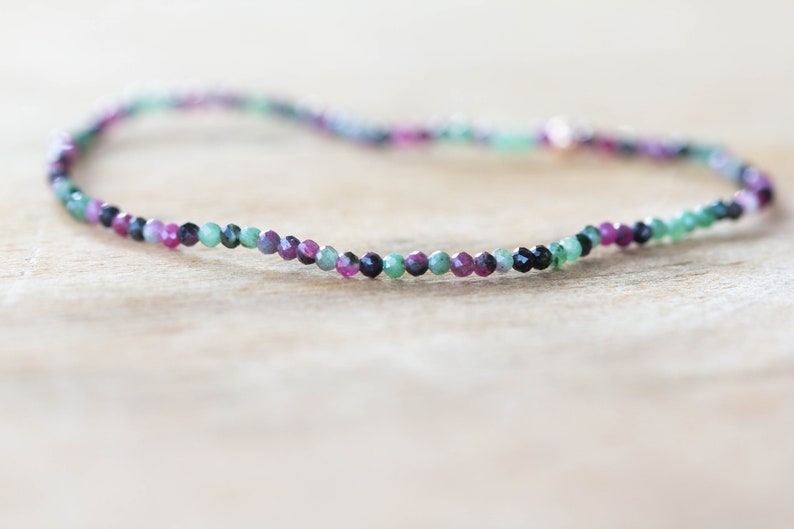 Ruby Zoisite Stretch Bracelet, Delicate Beaded Natural Gemstone Jewelry, Genuine Tiny Faceted Gemstones