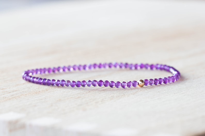 Amethyst Stretch Bracelet, Beaded Dainty Purple Elastic Jewelry, February Birthstone