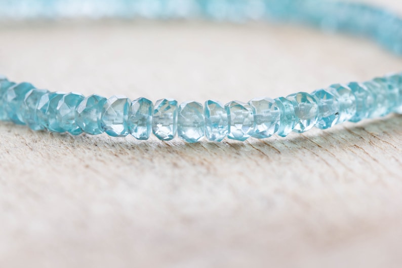 Aqua Apatite Stretch Bracelet, Dainty Blue Beaded Gemstone Elastic Stacking Jewelry