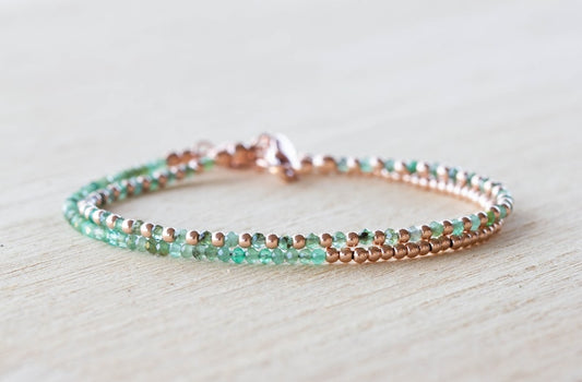 Emerald Bracelet Set, Sterling Silver or Rose Gold Filled, Ultra Delicate Natural Green Gemstone Jewelry, May Birthstone