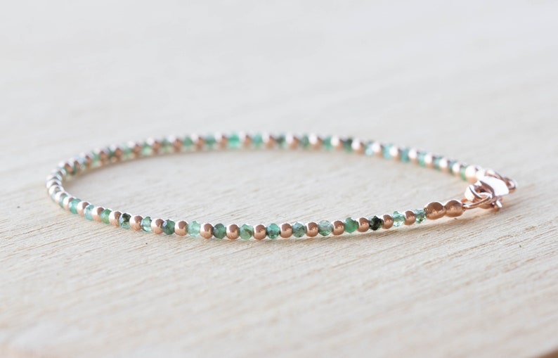 Emerald Bracelet Set, Sterling Silver or Rose Gold Filled, Ultra Delicate Natural Green Gemstone Jewelry, May Birthstone