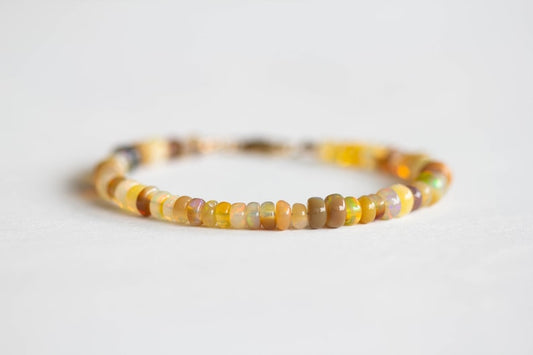 Golden Ethiopian Welo Opal Bracelet, Sterling Silver or Rose Gold Fill, Beaded October Birthstone Jewelry