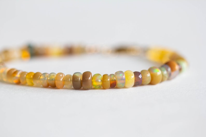 Golden Ethiopian Welo Opal Bracelet, Sterling Silver or Rose Gold Fill, Beaded October Birthstone Jewelry