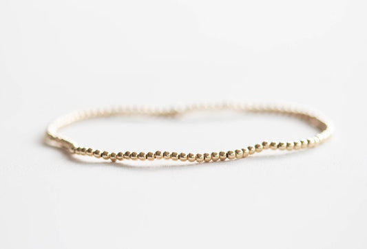 Gold Filled Beaded Bracelet, Dainty 2mm or 3mm Beads, Stretch Elastic Jewelry