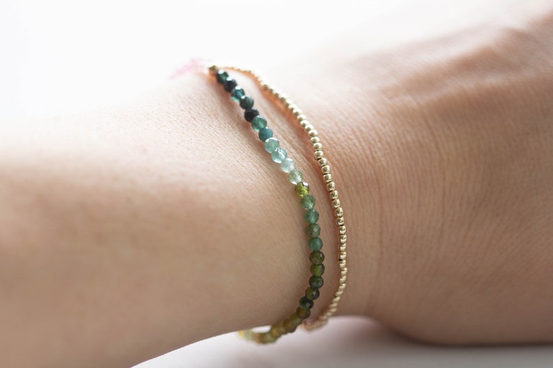 Gold Filled Beaded Bracelet, Dainty 2mm or 3mm Beads, Stretch Elastic Jewelry