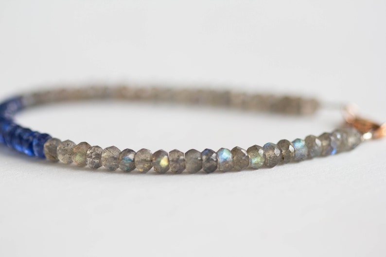 Labradorite & Blue Kyanite Bracelet, Delicate Multi Gemstone Stacking Jewelry