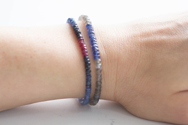 Labradorite & Blue Kyanite Bracelet, Delicate Multi Gemstone Stacking Jewelry