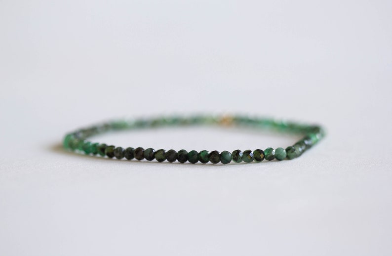 Emerald Stretch Bracelet, Beaded Delicate Elastic Jewelry, May Birthstone