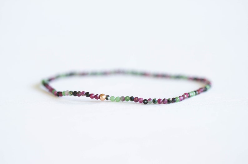 Ruby Zoisite Stretch Bracelet, Delicate Beaded Natural Gemstone Jewelry, Genuine Tiny Faceted Gemstones