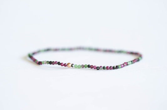 Ruby Zoisite Stretch Bracelet, Delicate Beaded Natural Gemstone Jewelry, Genuine Tiny Faceted Gemstones