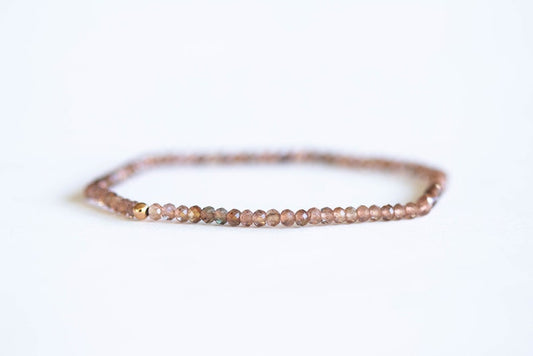 Andalusite Stretch Bracelet, Delicate Beaded Elastic Jewelry, Faceted Brown Gemstone