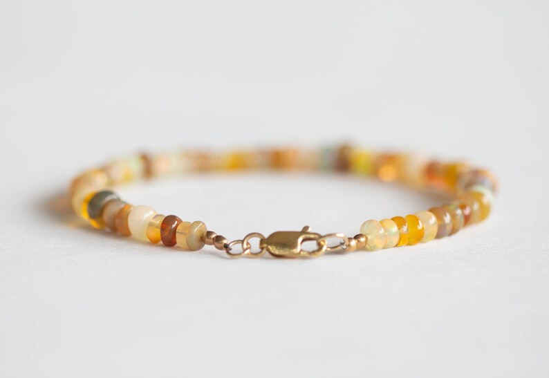 Golden Ethiopian Welo Opal Bracelet, Sterling Silver or Rose Gold Fill, Beaded October Birthstone Jewelry