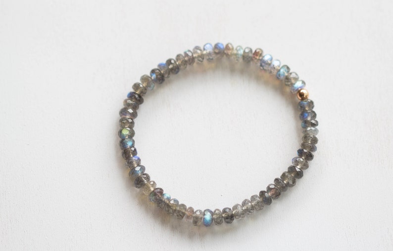 Labradorite Bracelet, Beaded Elastic Stacking Stretch Jewelry, Blue Flash Gemstone