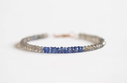 Labradorite & Blue Kyanite Bracelet, Delicate Multi Gemstone Stacking Jewelry