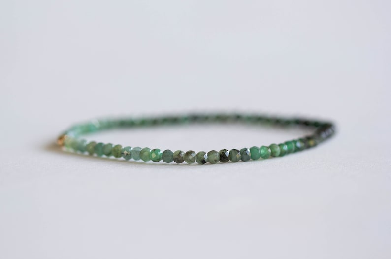 Emerald Stretch Bracelet, Beaded Delicate Elastic Jewelry, May Birthstone