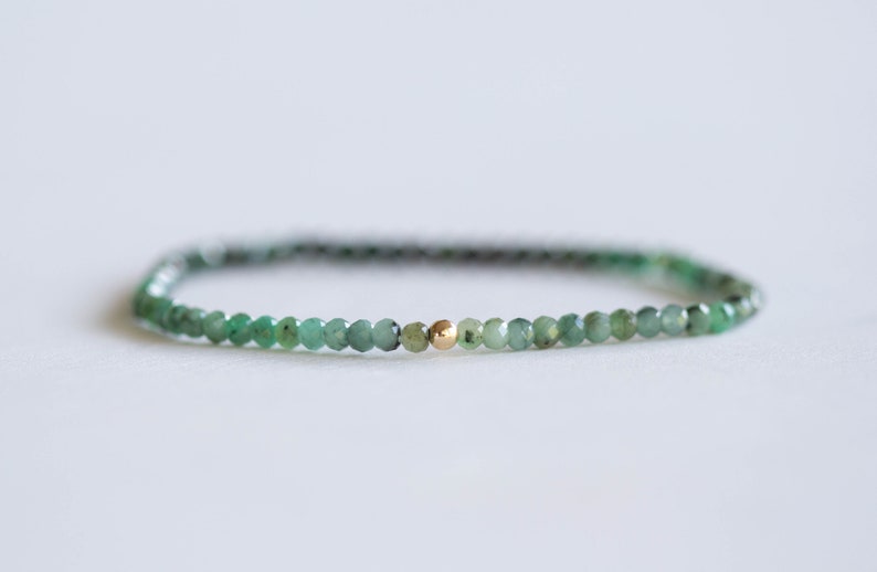 Emerald Stretch Bracelet, Beaded Delicate Elastic Jewelry, May Birthstone