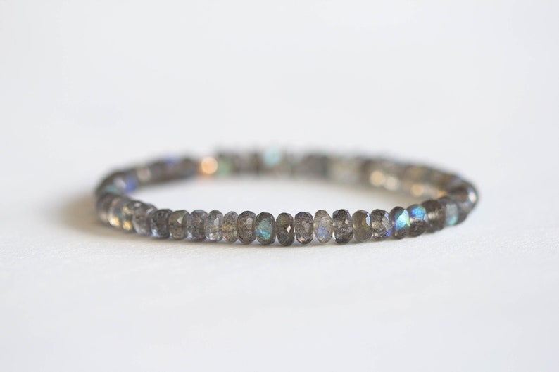Labradorite Bracelet, Beaded Elastic Stacking Stretch Jewelry, Blue Flash Gemstone